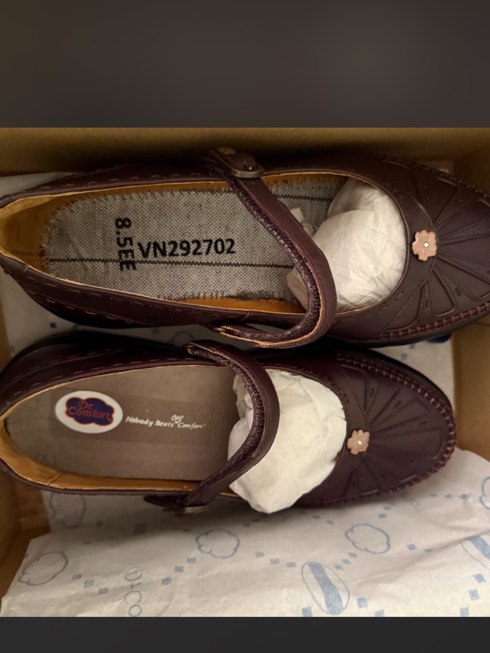Dr. Comfort Women's Brown Mary Jane Flats with Floral Accent